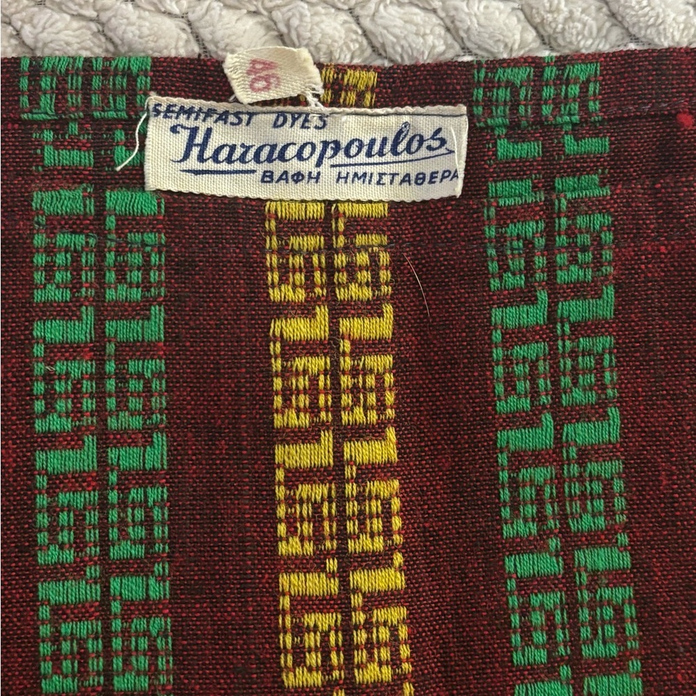Haracopoulos Red and Green Patterned Fabric Greek Tunic Large 46